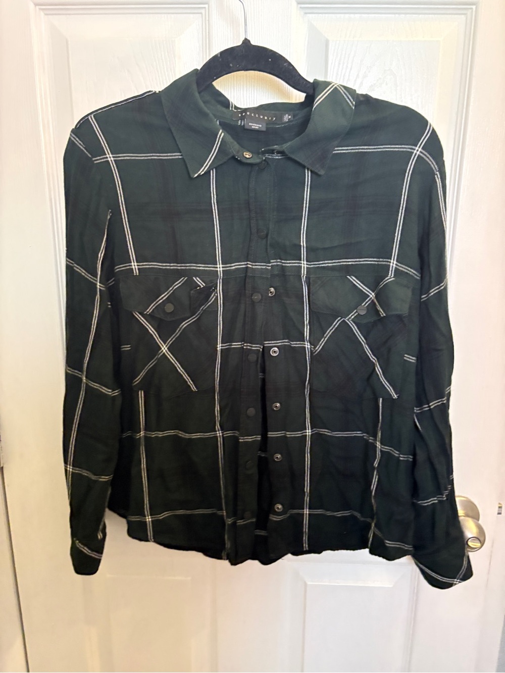 Sanctuary Dark Green Windowpane Button-Down Shirt